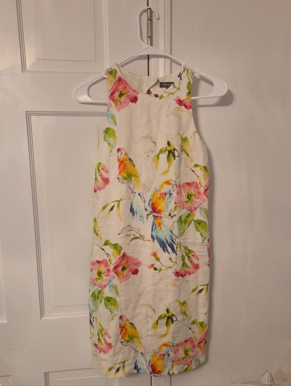 Linen Floral Parrot Print Sleeveless Dress - Multicolor